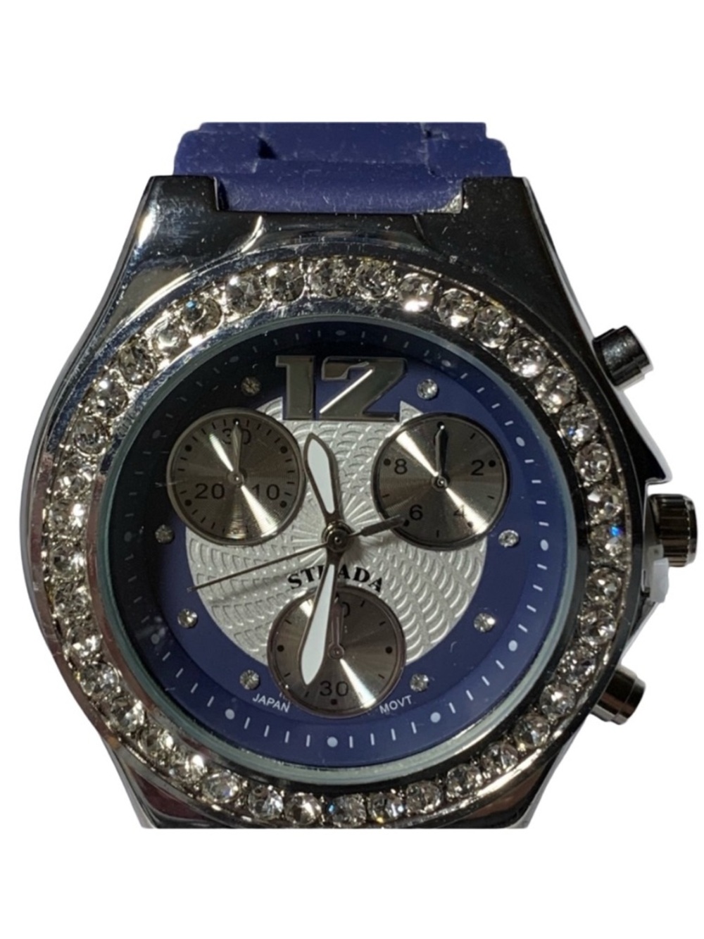Dark Blue Silicone Strap White Austrian Crystal Watch